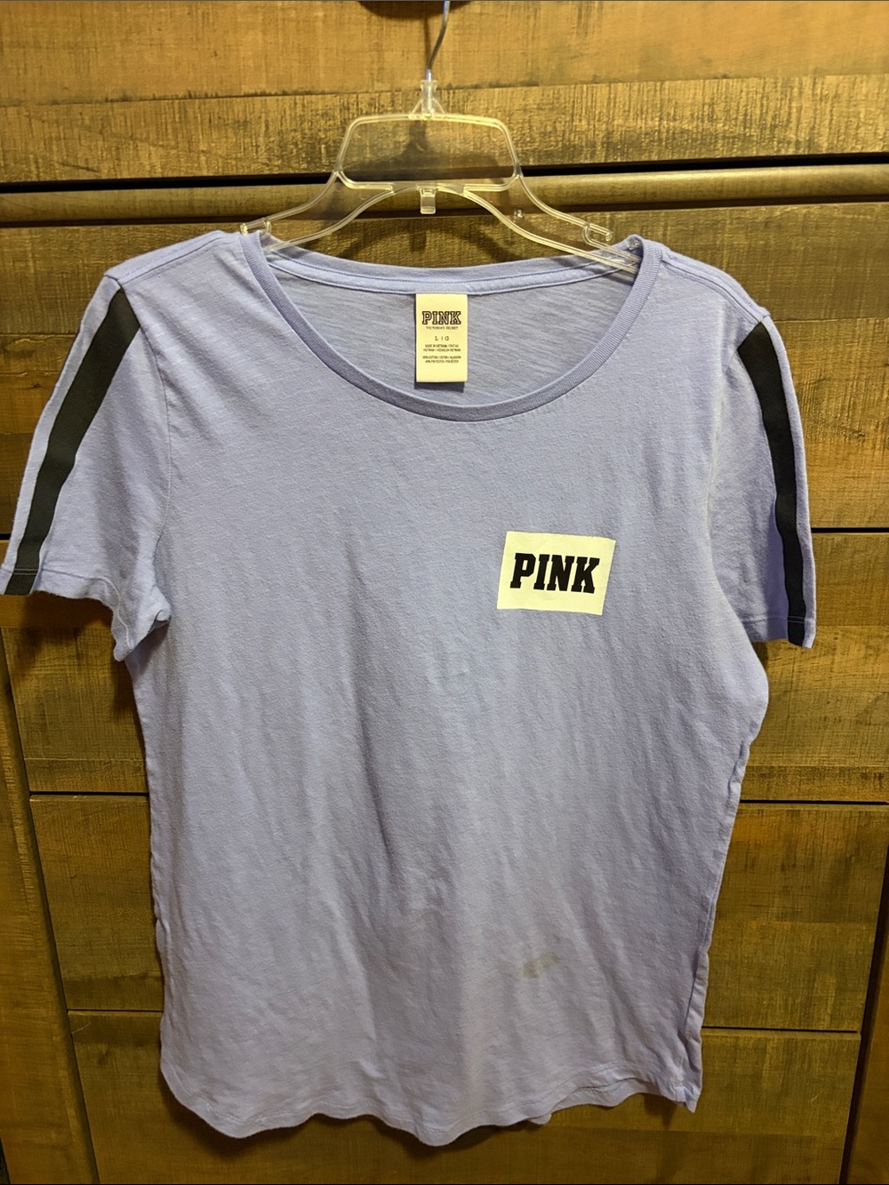 PINK Victoria's Secret Lavender Tee with Black Stripe Detail